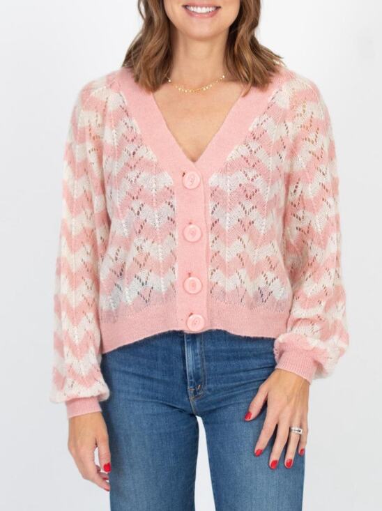 byTiMo Sweaters - BYTIMO Wool Mohair Knit Pink Chevron Striped Button Down Cardigan | Small